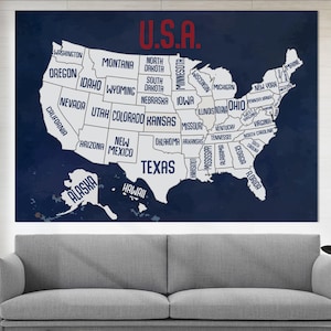 Vintage Style Karte der USA Leinwand Kunst, USA Karte Druck, Karte Wandkunst, USA Karte, Reisegeschenk