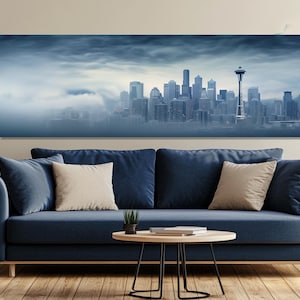Misty Seattle Canvas Print, Abstract Seattle Painting, Seattle Wall Art, Seattle Poster, Framed & Ready to Hang
