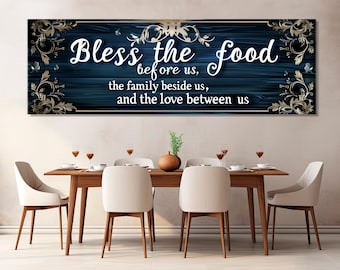 Bless the Food Before Us, The Family Beside Us, and the Love Between Us Canvas Print, Kitchen Wall Decor, Framed and Ready to Hang