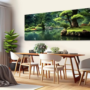 Impression sur toile pittoresque jardin japonais, art mural japon, grande décoration murale asiatique, panorama du jardin japonais, encadré et prêt à accrocher