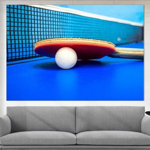 Tafeltennis kunst aan de muur, tafeltennis canvas kunst, tafeltennis canvas print, tennis vleermuis print, tafeltennis speler cadeau