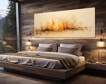 Abstract Burning Fire Canvas Print, Large Panoramic Wall Art, Housewarming Gift, Framed and Ready to Hang