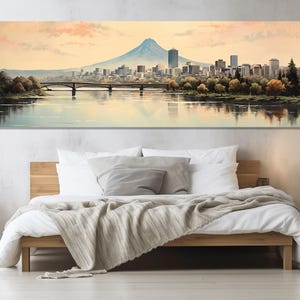 Abstrakte Portland Malerei Leinwanddruck, Portland Wandkunst, Portland Skyline, Portland Poster, Portland Wanddekor, gerahmt und fertig zum Aufhängen