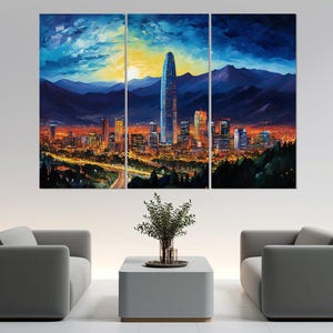 Abstract Santiago de Chile Painting Canvas Print, Chile Wall Art, Santiago Skyline, Chile Poster, Chile Wall Decor, Framed and Ready to Hang