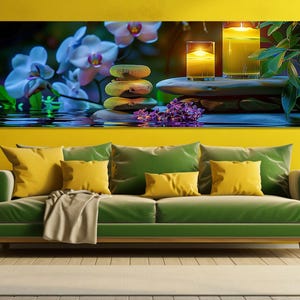 Spa Stones and Candles Canvas Print, Spa Zone Wall Decor, Spa Wall Art, Bathroom Decor, Hotel Wall Decor, Zen Art, Framed and Ready to Hang