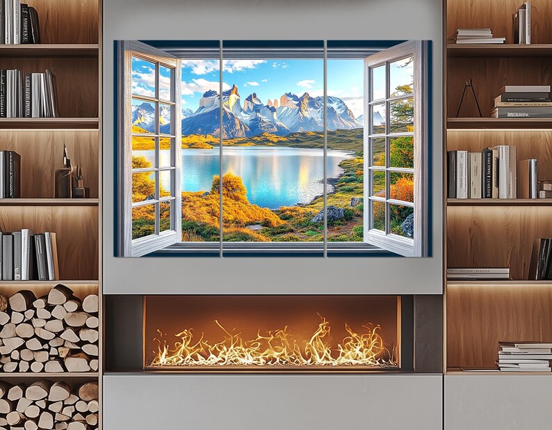Open Window With Torres Del Paine National Park View Canvas Print ...