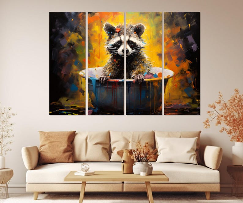 Cute Raccoon in the Bathtub Painting Canvas Print, Bathroom Wall Art ...