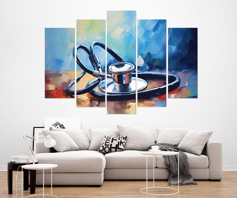 Stethoscope Painting Canvas Print, Therapist Gift, Hospital Wall Art, Framed and Ready to Hang image 6