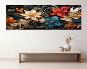 Große abstrakte Blumenmalerei Leinwand, Blumenwanddekor, modernes Wohndekor, gerahmt und fertig zum Aufhängen
