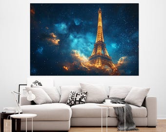 Abstrakter Eiffelturm bei Nacht Malerei Leinwanddruck, Paris Wandkunst, Romantische Wandkunst, Eiffelturm Poster, gerahmt und fertig zum Aufhängen