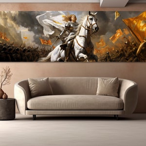 Jeanne d'Arc on a Battle Horse Painting, Joan of Arc Canvas Print, French Impressionist Wall Art, Framed and Ready to Hang