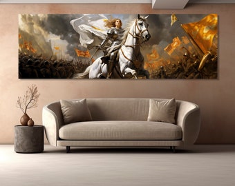 Jeanne d'Arc on a Battle Horse Painting, Joan of Arc Canvas Print, French Impressionist Wall Art, Framed and Ready to Hang