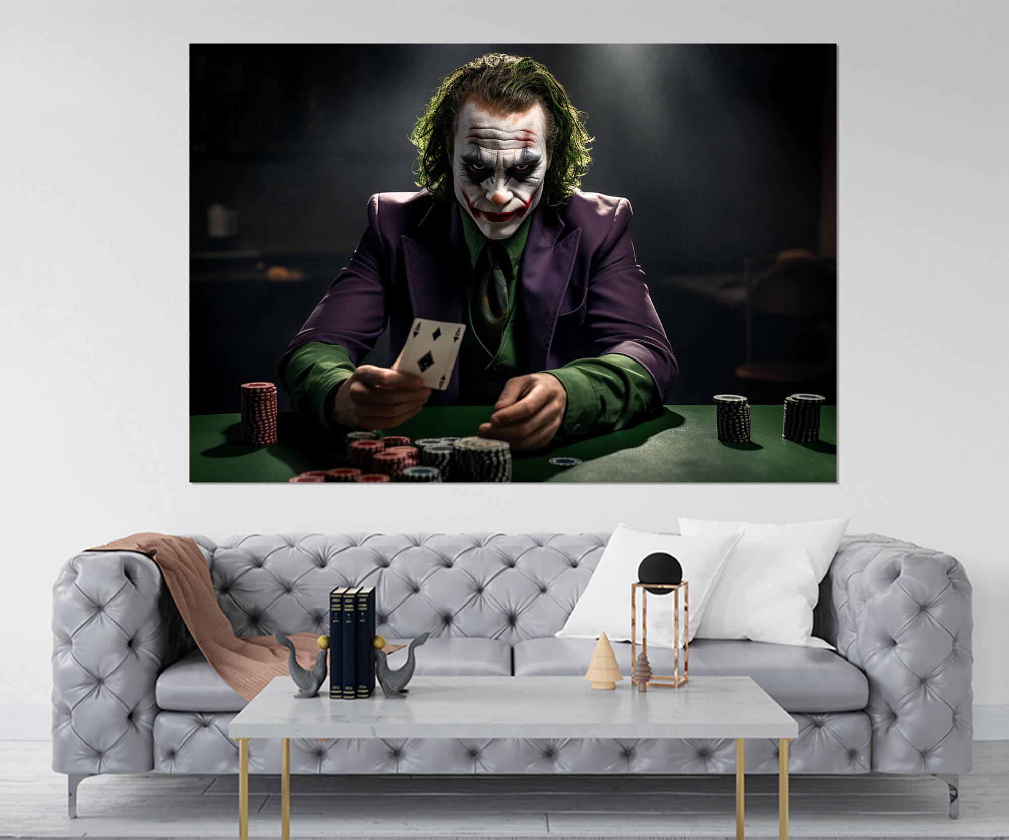 Joker at Poker Table Canvas Print, Poker Wall Art, Abstract Joker Painting, Poker Gifts, Framed and Ready to Hang