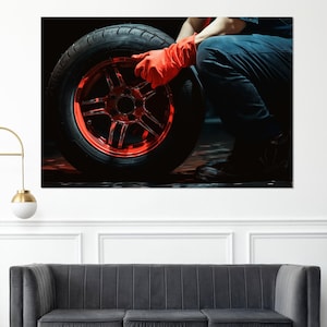 Tire Service Wall Decor, Tire Fitter Gift, Workshop Wall Decor, Tire Service Painting Canvas Print, Framed and Ready to Hang