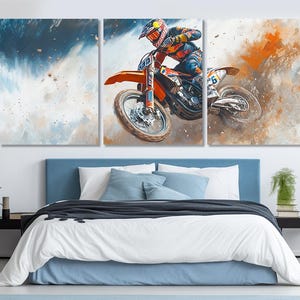 Large Motocross Canvas Print, Dirt Bike Wall Art, Biker Gift, Motocross Wall Art, Motocross Painting, Framed and Ready to Hang