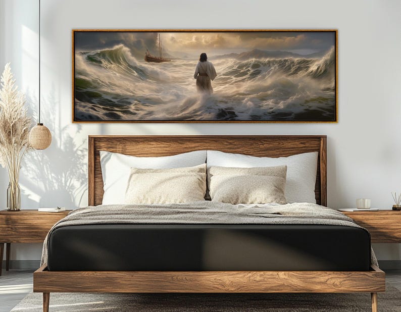 Jesus Walking on Water Canvas Print, Religious Painting, Jesus Christ ...