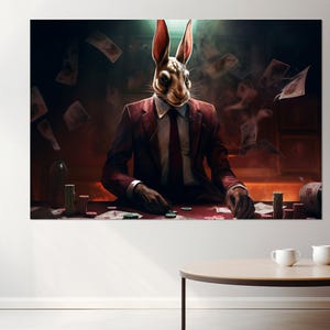 Hare Playing Poker Canvas Print, Poker Wall Art, Poker Club Decor, Gambler Gift, Framed and Ready to Hang