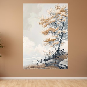 Japanese Ukiyo Style Tree Painting Canvas Print, Ukiyo Canvas Art, Japanese Wall Decor, Japanese Nature Wall Art, Framed and Ready to Hang