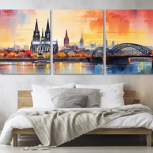 Abstract Cologne Panoramic Canvas Print, Cologne Wall Art, Cologne Canvas Art, Cologne Painting, Germany Wall Art, Framed and Ready to Hang