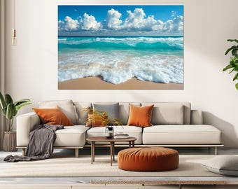 Sea Waves Canvas Print, Abstract Ocean Beach Canvas Art, Ocean Water Print, Ocean Wall Art, Ocean Wall Decor, Framed and Ready to Hang