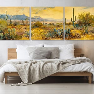 Abstrakte Arizona Wüste Panorama Gemälde Leinwand Druck, große Sonoran Wüste Wandkunst, Arizona Gemälde, gerahmt und fertig zum Aufhängen