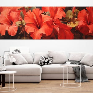 Uganda Canvas Wall Art - Red Hibiscus Flowers and National Flag Design TS04 main image 1