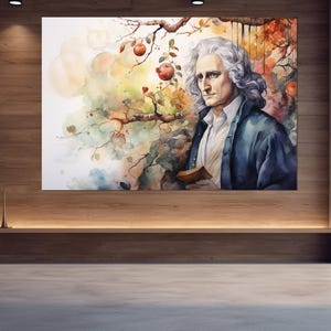 Isaac Newton Painting Canvas Print, Physics Wall Art, Isaac Newton Portrait, Physics Class Decor, Physicist Gift, Framed and Ready to Hang
