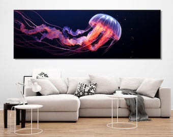 Large Jellyfish Canvas Print, Underwater Canvas Art, Jellyfish Painting, Ocean Life, Jellyfish Print, Framed and Ready to Hang