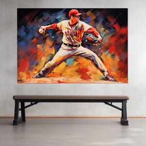 Baseball Wall Art, Abstract Baseball Painting Canvas Print, Baseball Fan Gift, Baseball Wall Decor, Pitcher Gift, Framed and Ready to Hang
