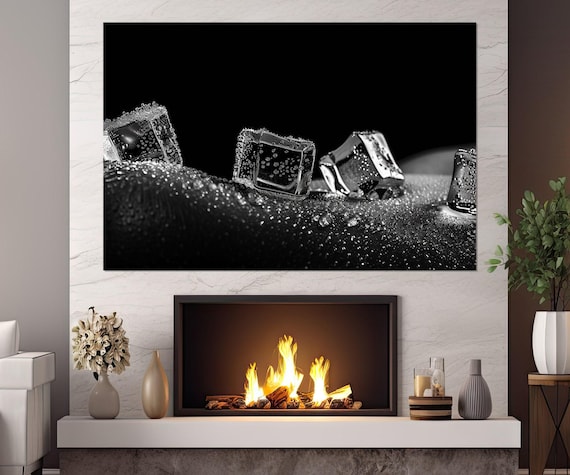 Erotic Wall Art, Abstract Erotic Canvas Print, Black And White Sexy Wall Art, Ice Cubes on Nude Body Print, Framed and Ready to Hang