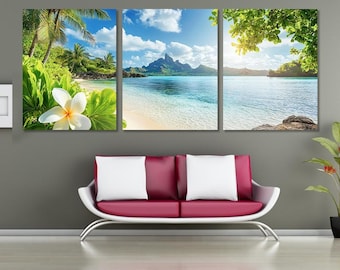 Extra Large Tropical Paradise Beach Panoramic Canvas Print, Beach Wall Art, Tropical Canvas Art, Ocean Wall Art, Framed and Ready to Hang