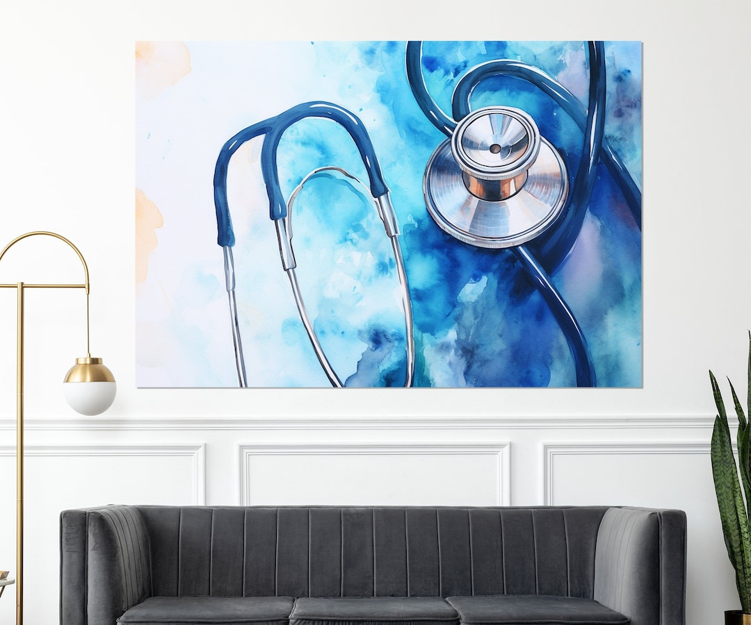 Therapist Wall Art, Stethoscope Painting Canvas Print, Therapist Gift, Hospital Wall Art, Framed