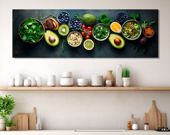 Healthy Food Canvas Print, Modern Kitchen Wall Art, Large Food Painting, Framed and Ready to Hang