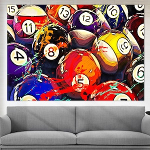 Billiards Canvas Art, Billiards Balls Canvas Print, Abstract Billiards Painting, Game Room Decor, Man Cave Wall Decor, Billiards Fan Gift