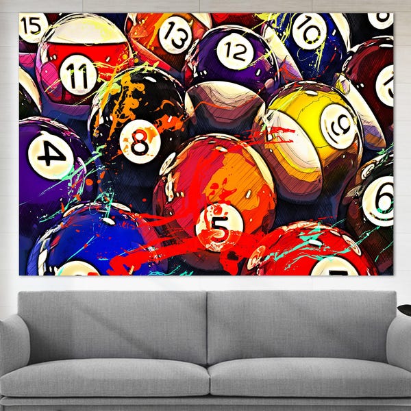 Billiards Canvas Art, Billiards Balls Canvas Print, Abstract Billiards Painting, Game Room Decor, Man Cave Wall Decor, Billiards Fan Gift