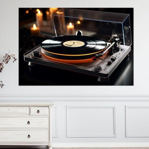 Moderne canvasafdruk draaitafel, muziek kunst aan de muur, moderne platenspeler poster, muzikant cadeau, grammofoon canvaskunst, ingelijst en klaar om op te hangen