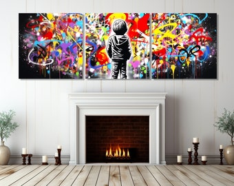 Street Art Canvas Print, Banksy Style Wall Art, Graffiti Canvas Art, Graffiti Street Art Painting, Framed and Ready to Hang