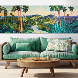 Abstract Beverly Hills Painting Canvas Print, Retro Style Beverly Hills Skyline, Beverly Hills Wall Art, Framed and Ready to Hang