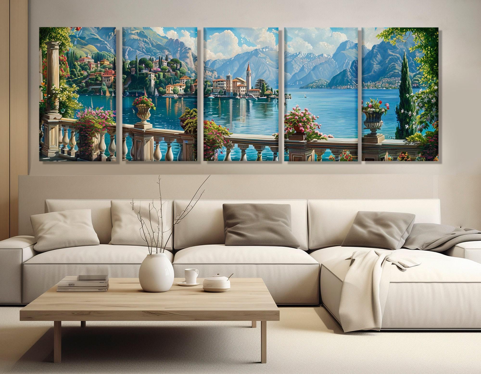 風景画 コモ湖 キャンバスプリント、イタリアのコモ湖 ウォールアート