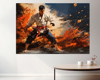 Martial Arts Abstract Canvas Art, Gym Wall Decor, Martial Arts Fighter Canvas Print, Framed and Ready to Hang