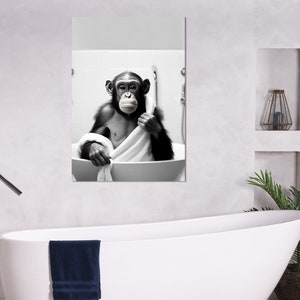 Monkey in Bathtub Canvas Print, Bathroom Wall Decor, Bathroom Wall Art, Framed and Ready to Hang