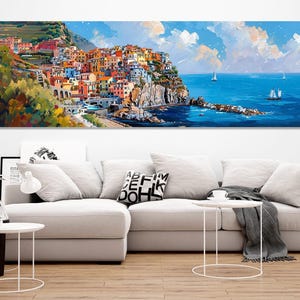 Cinque Terre Painting Canvas Print, Manarola, Italy Wall Art, Manarola Wall Art, Abstract Italy Painting, Framed and Ready to Hang