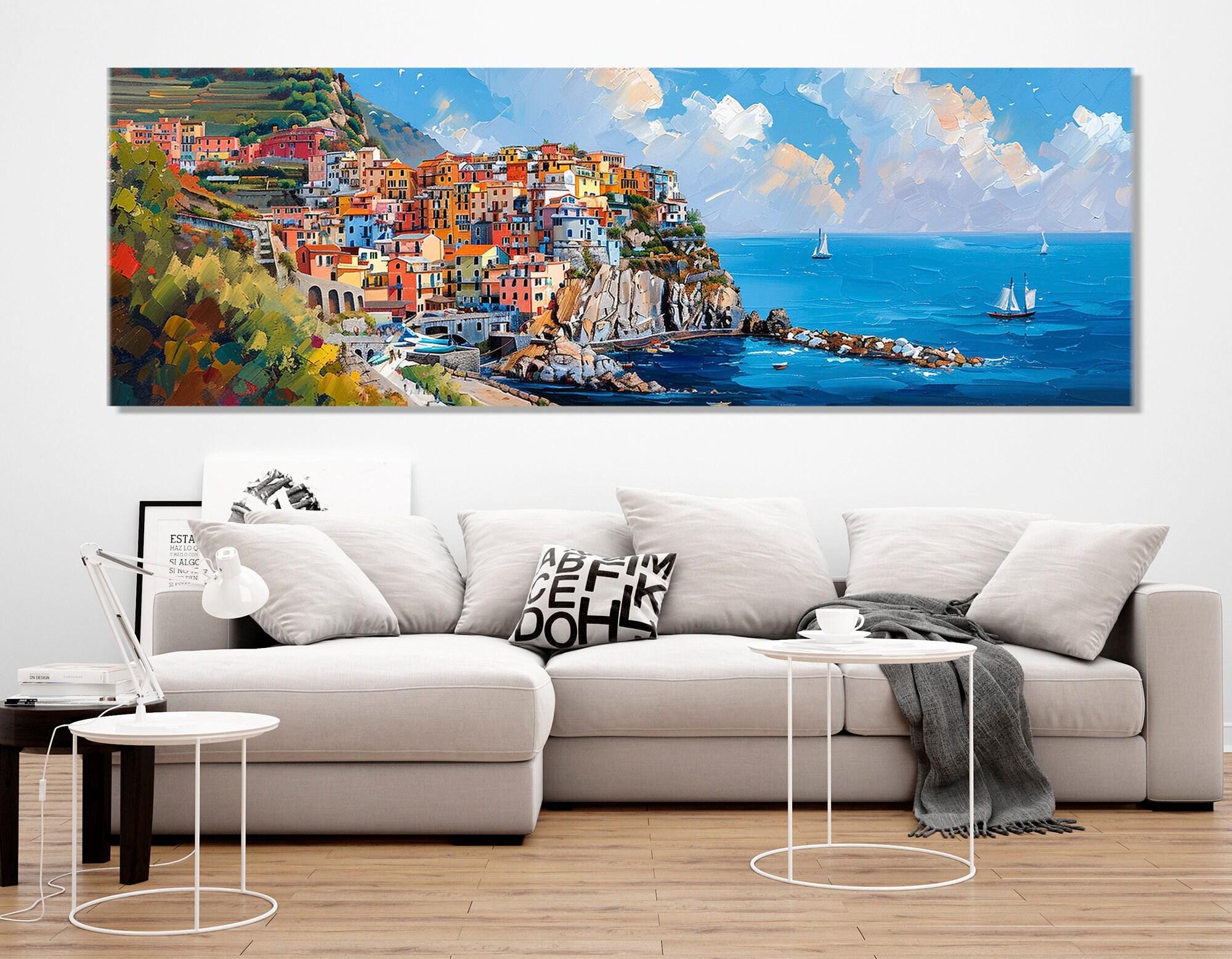 Cinque Terre Painting Canvas Print, Manarola, Italy Wall Art, Manarola Wall Art, Abstract Italy Painting, Framed and Ready to Hang