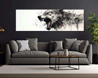 Abstract Wolf Canvas Print, Angry Wolf Painting, Framed and Ready to Hang