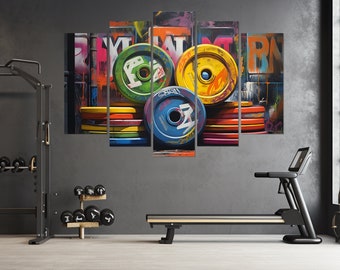 Gym Wall Decor, Workout Canvas Art, Fitness Industrial Style Painting, Weightlifting Canvas, Workout Wall Art, Framed and Ready to Hang