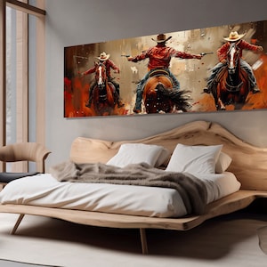 Wild West Canvas Print, Western Wall Art, Retro Style Cowboys Painting, Western Movie Lover Gift, Wild West Poster, Framed and Ready to Hang