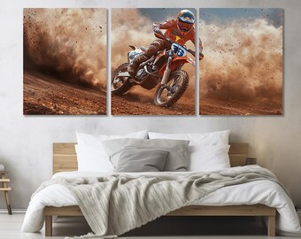 Stampa su tela di motocross, arte su tela di motocross, regalo per motociclisti, arte murale di motocross, dipinto di motocross, incorniciato e pronto da appendere