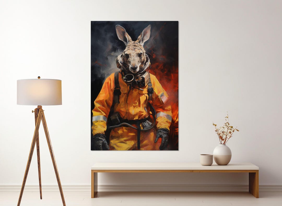 Abstract Kangaroo Firefighter Canvas Print, Firefighter Gift ...