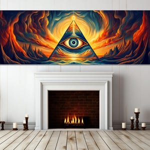 The Eye of Providence Canvas Print, Abstract All-Seeing Eye Painting, Illuminati Sign Print, Illuminati Wall Art, Framed & Ready to Hang