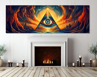 Stampa su tela The Eye of Providence, dipinto astratto dell'occhio onniveggente, stampa del cartello degli Illuminati, arte murale degli Illuminati, incorniciata e pronta da appendere